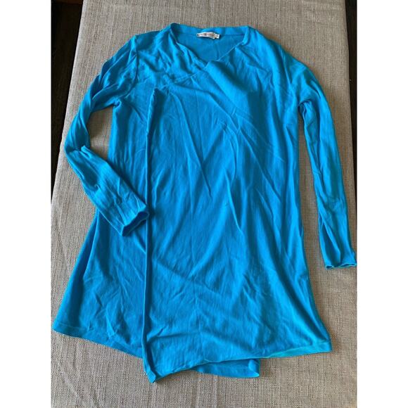 TORY BURCH Cardigan Blue Long Sleeve Open Front Draped Sweater L - Picture 3 of 12
